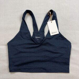 Quince Ultra-Soft V-Neck‎ Cropped Tank Heather Navy Small NWT